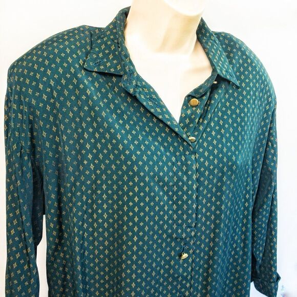 VTG 80’s Pine Green Blouse Gold Accents Sz 12/14 - Picture 5 of 12